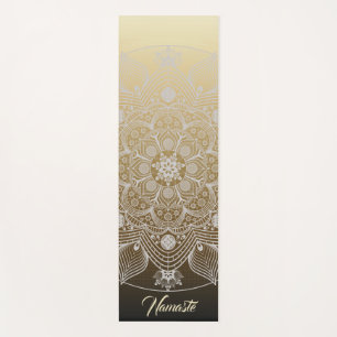 Flowers, Leaves, White Lace Floral Mandala on Gold Yoga Mat
