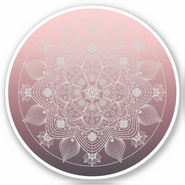 Flowers, Leaves, White Lace Floral Mandala on Pink (Front)