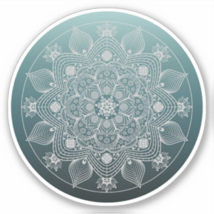 Flowers, Leaves, White Lace Floral Mandala on Teal
