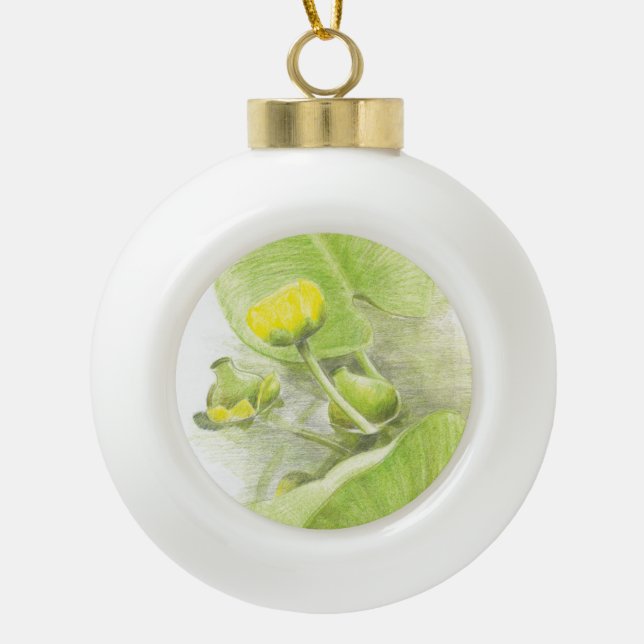 Flowers lilies ceramic ball christmas ornament (Front)
