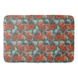 Flowers Lily Foliage Red Green Bath Mat