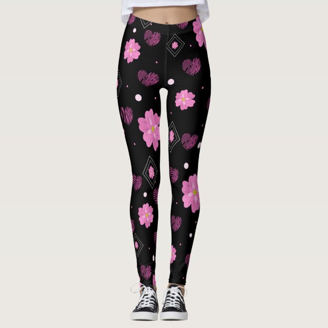 Flowers Love Valentine Pattern Throw Pillow Leggings (Front)
