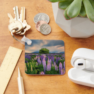 Flowers Lupine Field in New Zealand Key Ring