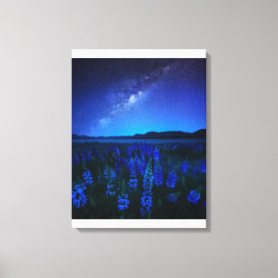 Flowers Lupines Blooming at Night Lake Tekapo Canvas Print