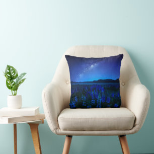 Flowers   Lupines Blooming  at Night Lake Tekapo Cushion