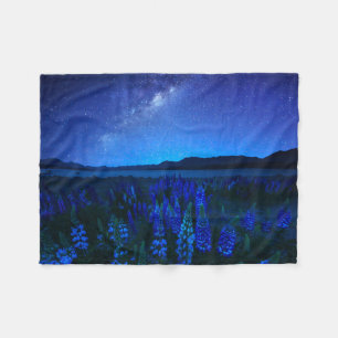 Flowers Lupines Blooming at Night Lake Tekapo Fleece Blanket