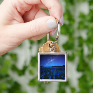 Flowers Lupines Blooming at Night Lake Tekapo Key Ring
