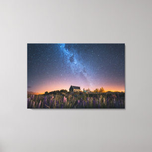 Flowers Lupines Blooming Lake Tekapo New Zealand Canvas Print