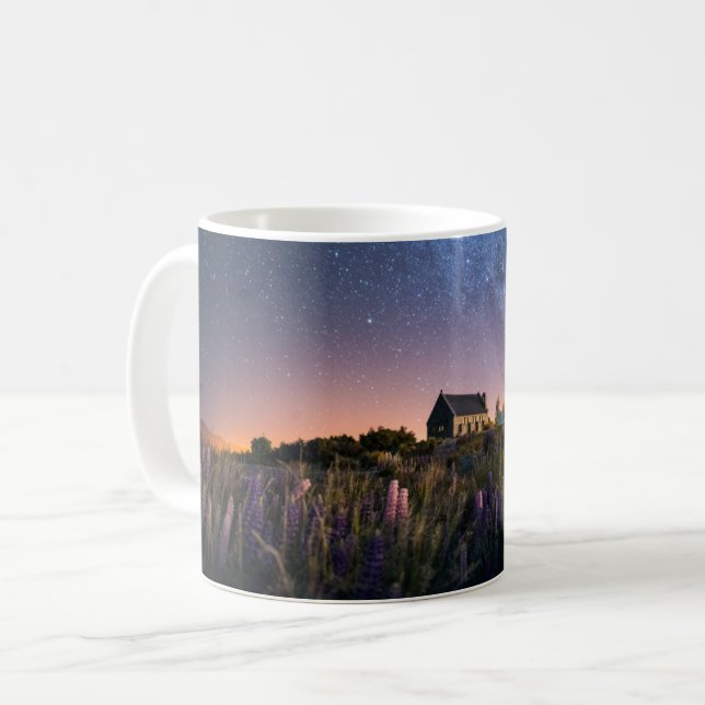 Flowers | Lupines Blooming Lake Tekapo New Zealand Coffee Mug (Front Left)