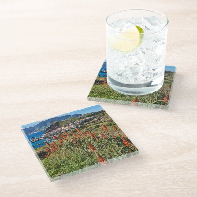 Flowers | Madeira Island Portugal Glass Coaster (Angled)