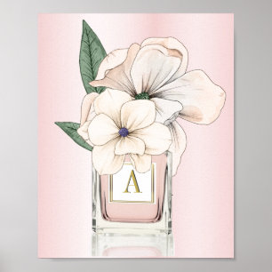 Flowers Magnolia Pink Perfume Bottle Monogram Poster