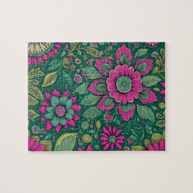 Flowers Mandala Blossoms pink green Jigsaw Puzzle (Horizontal)