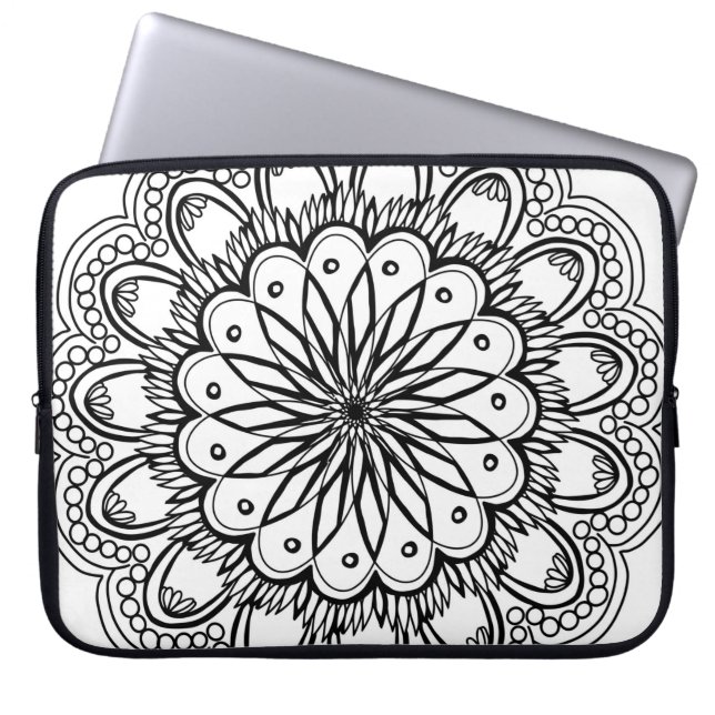 Flowers mandala hand drawing laptop sleeve (Front)