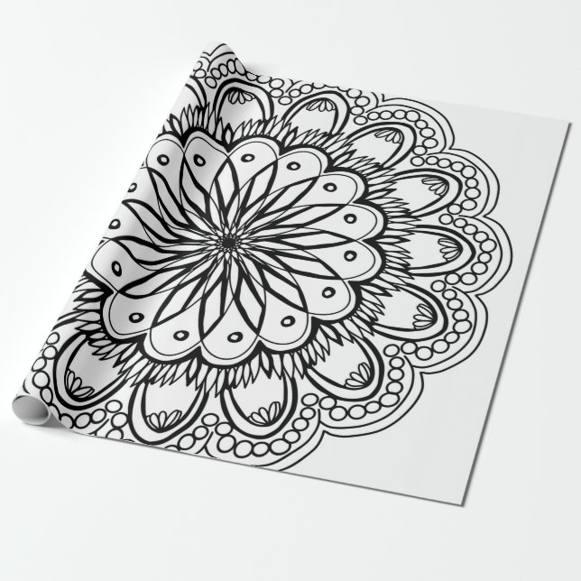 Flowers mandala hand drawing wrapping paper (Unrolled)