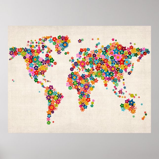 Flowers Map of the World Map Poster (Front)