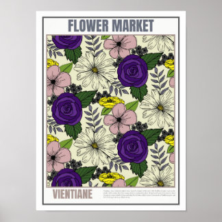 Flowers Market South East Asia Vientiane Poster