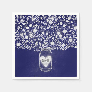 flowers mason jar royal blue wedding paper napkins