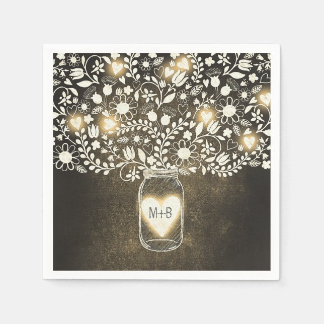 flowers mason jar yellow wedding paper napkins (Front)
