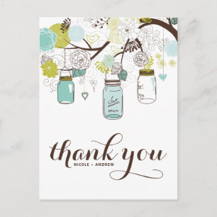 FLOWERS & MASON JARS WEDDING THANK YOU POSTCARD