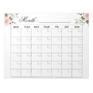 Flowers - Monthly Calendar Planner  Notepad
