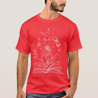 Flowers Moon, Stars Women's Book Lovers Teacher  T-Shirt