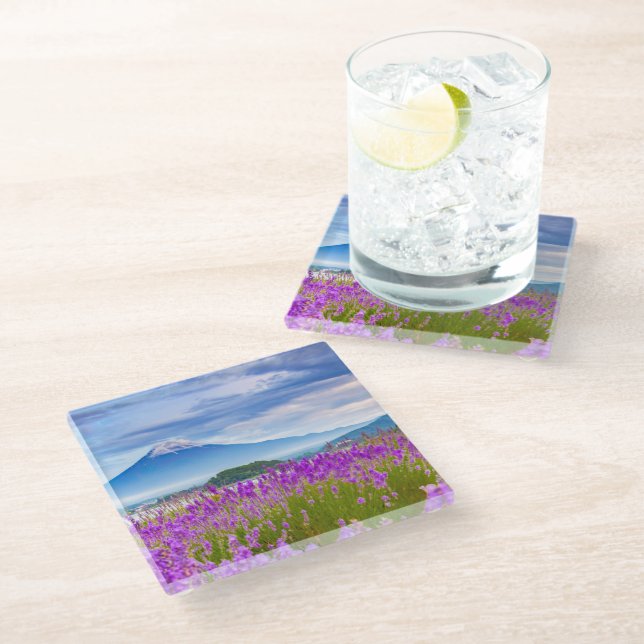 Flowers | Mount Fugi Japan Glass Coaster (Angled)