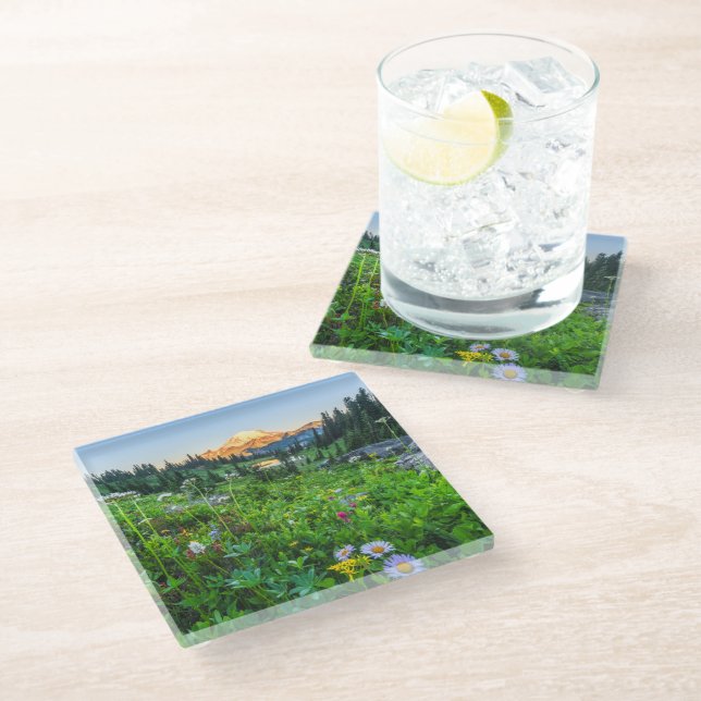 Flowers | Mount Rainier National Park Glass Coaster (Angled)