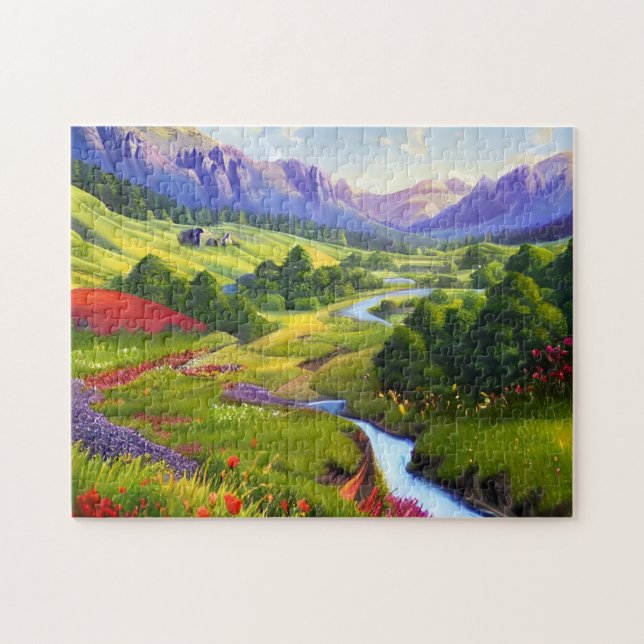 Flowers Mountains and lake  Jigsaw Puzzle (Horizontal)