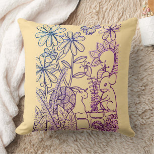 Flowers, Mouse and Snail and plaid back Cushion