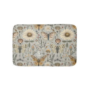 Flowers mushroom and butterfly vintage pattern bath mat