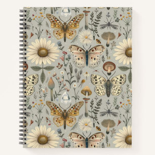 Flowers mushroom and butterfly vintage pattern notebook