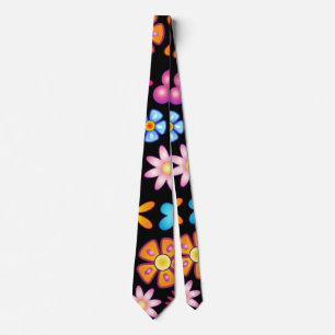 Flowers Naif Vintage Retro Style Design Tie