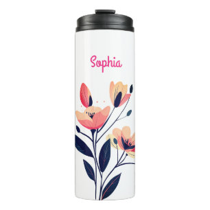 Flowers & Name on White Thermal Tumbler