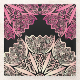 Flowers nature pattern, vintage illustration. glass coaster