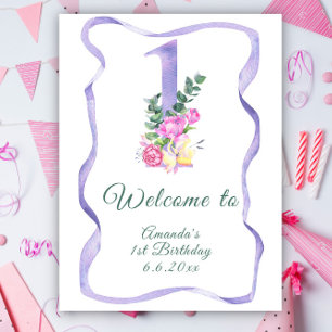 Flowers number 1st Birthday Party Poster