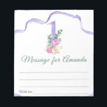 Flowers number birthday time capsule message notepad<br><div class="desc">Birthday invitation card featuring watercolor illustration of number one with wild flowers and purple ribbon.</div>