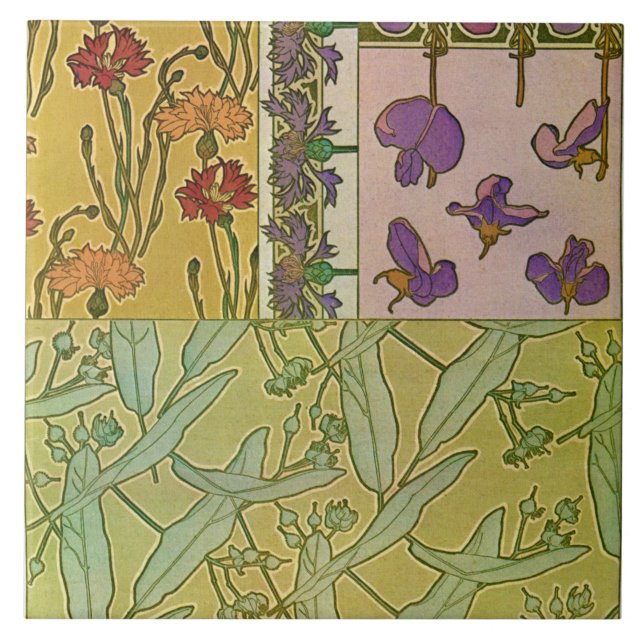 Flowers of Art Nouveau Style, Mucha Ceramic Tile (Front)