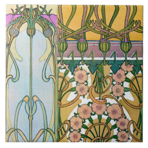 Flowers of Art Nouveau Style, Mucha Ceramic Tile