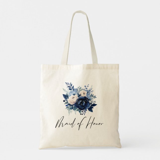 Flowers of Blue Bridesmaid Tote Bag (Back)