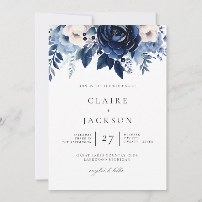 Flowers of Blue Wedding Invitation (Front)