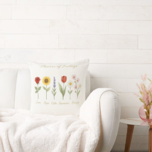 Flowers of Feelings Throw Pillow – Love, Hope & Be