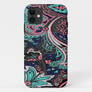 Flowers of Joy Teal Pink Blue Black iPhone 11 Case