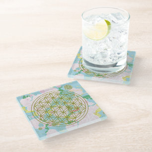 Flowers of life glass coaster
