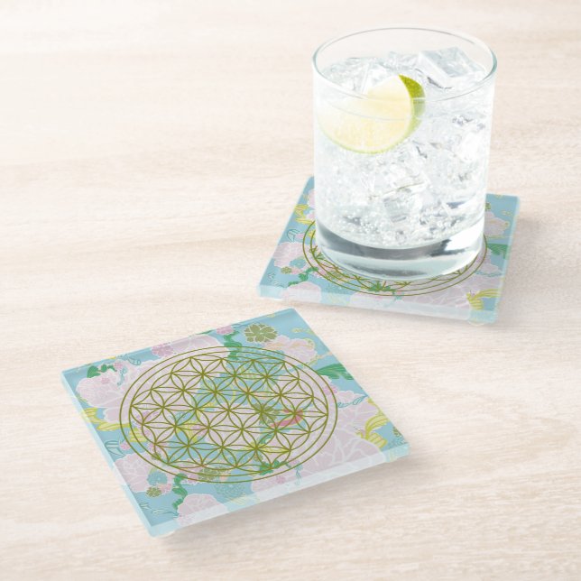 Flowers of life glass coaster (Angled)