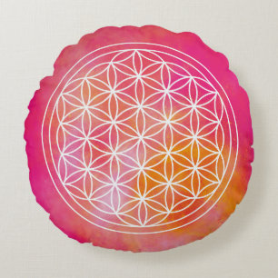 Flowers of life round cushion