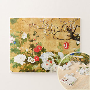 Flowers of the four seasons, Saito Ippo, Asian Art Jigsaw Puzzle