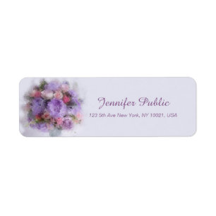 Flowers Oil Painting Template Hand Script Elegant Return Address Label