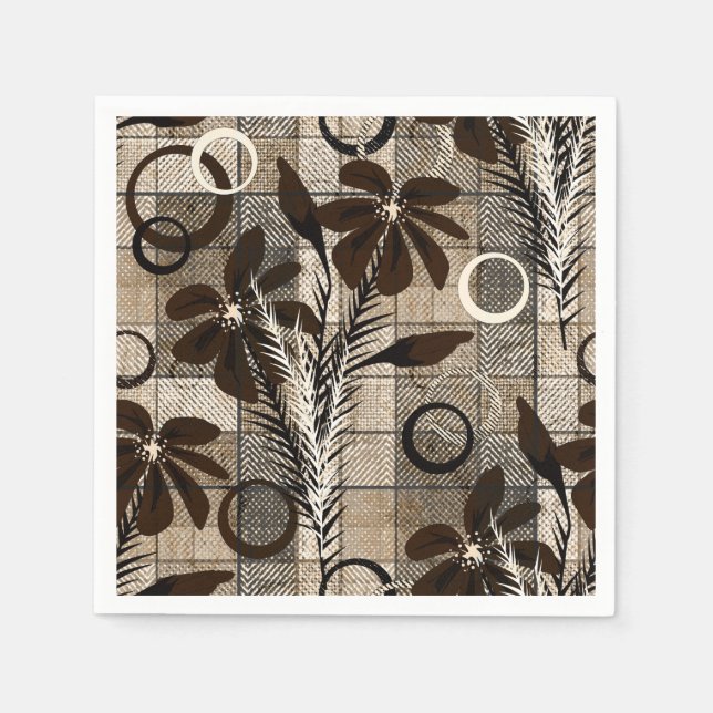 Flowers on a chequered background in a rustic styl napkin (Front)