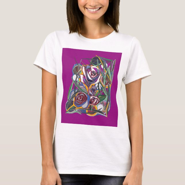 Flowers, on a purple background T-Shirt (Front)