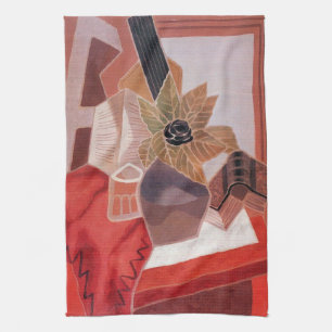 Flowers on a Table by Juan Gris, Vintage Cubism Tea Towel